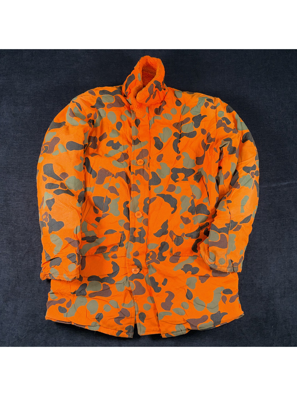 Field & Forest Vintage Orange Camouflage Quilted Hunting Jacket Size S